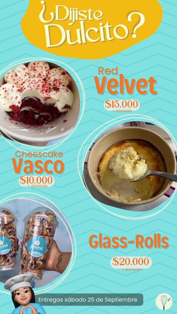 Holiiii🩵
Amigossss, este fin de semana tenemos dulcitooo, asi que vengo antojarlos! Hasta mañana se reciben pedidosssss, así que no se queden sin el suyo 🥰