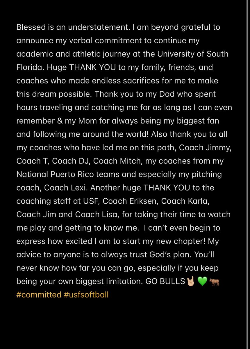 TaliahMurria68's tweet image. ** Committed ** It's official!! GO BULLS !! 🤘🏼🤘🏼🤘🏼🤘🏼 @UnityMead_Luke @USFSoftball