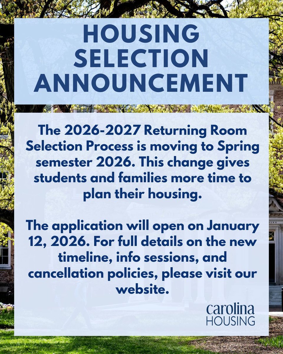 We are announcing a change to the 2026-2027 Returning Room Selection Process to give students and families more time to plan their housing.