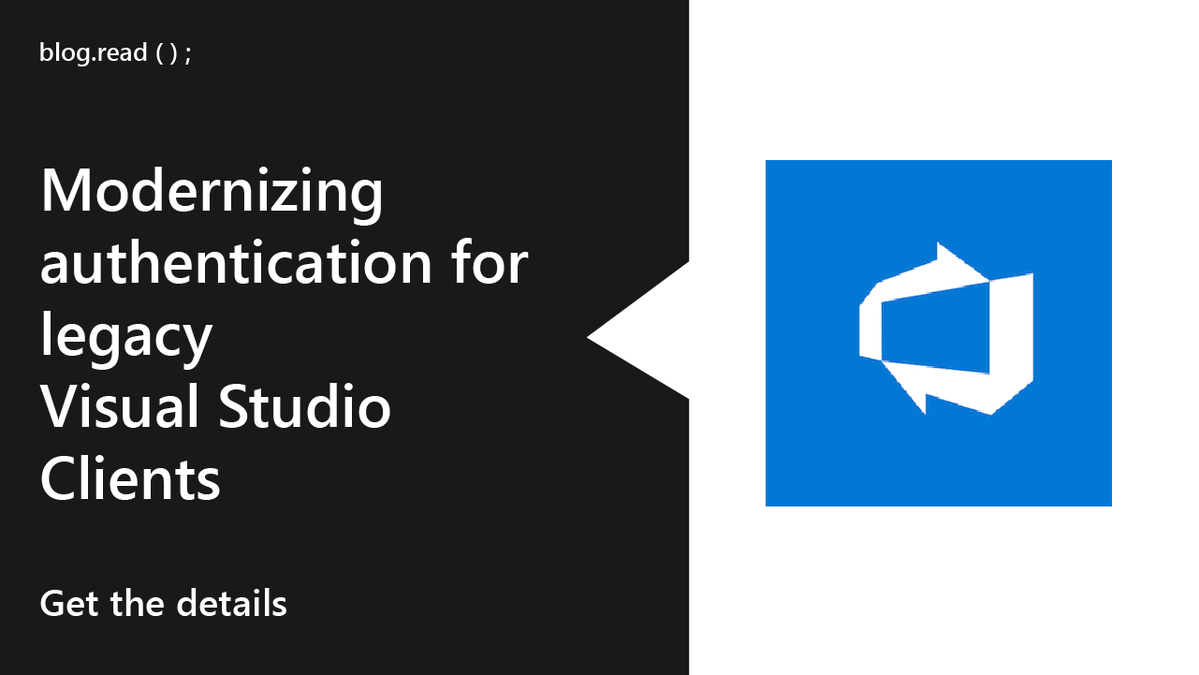 VisualStudio's tweet image. Time to upgrade your security game! Microsoft is modernizing authentication for legacy Visual Studio clients by moving away from older protocols like Basic and Alternate Authentication.
This change enhances security and aligns with industry standards, ensuring safer connections…