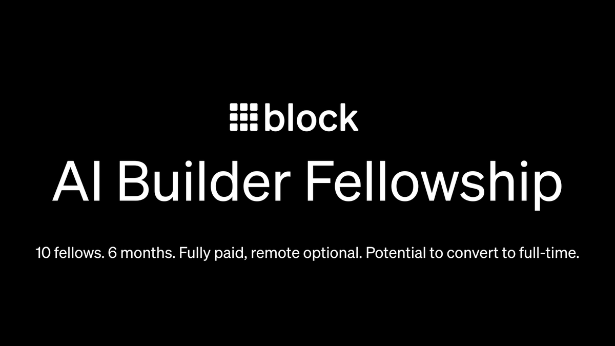techgirl1908's tweet image. Given the current market, I've been thinking a lot about the next generation of builders. They're AI-native but may not have professional experience yet. They just need someone to take a chance on them.
Here's that opportunity: Block Builder Fellowship
block.xyz/builder-fellow…