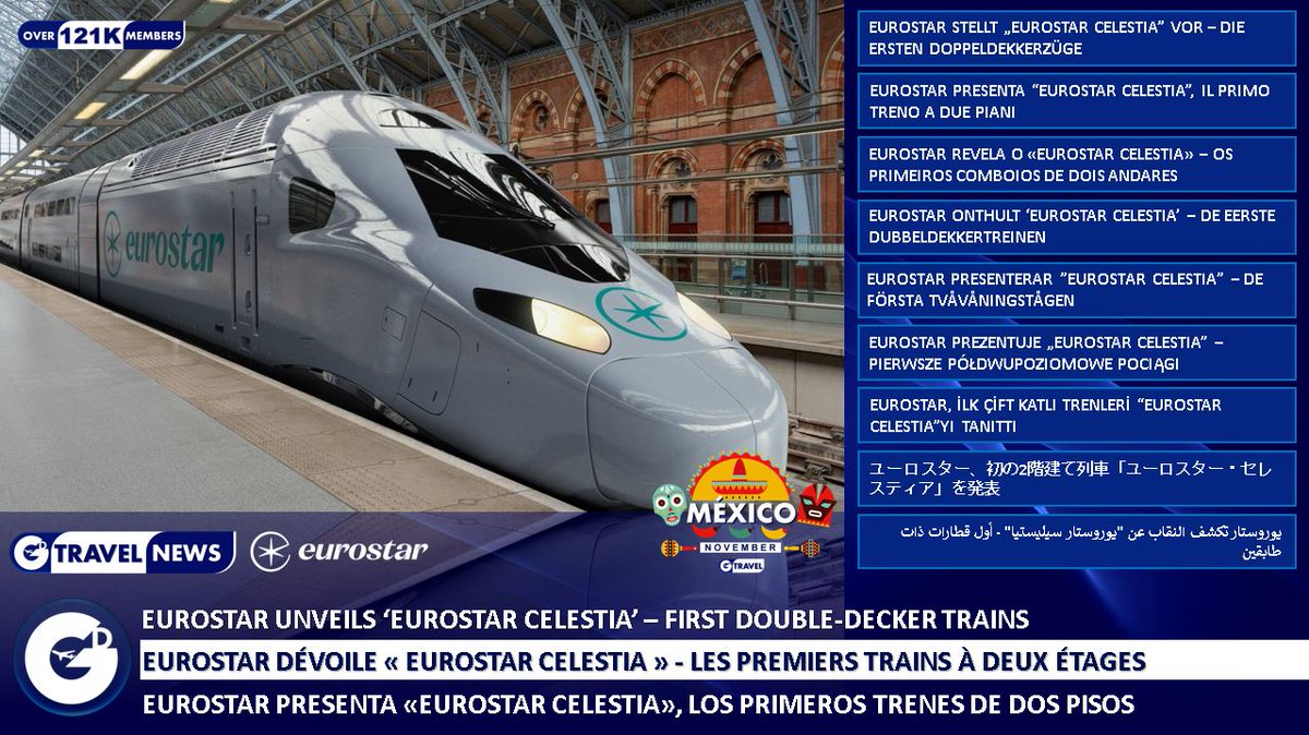 GD TRAVEL NEWS - Eurostar has announced a €2 billion investment in up to 50 new double-decker trains, named Eurostar Celestia. Built by Alstom and based on the Avelia Horizon platform, these will be the first-ever double-decker trains to operate through the Channel Tunnel.