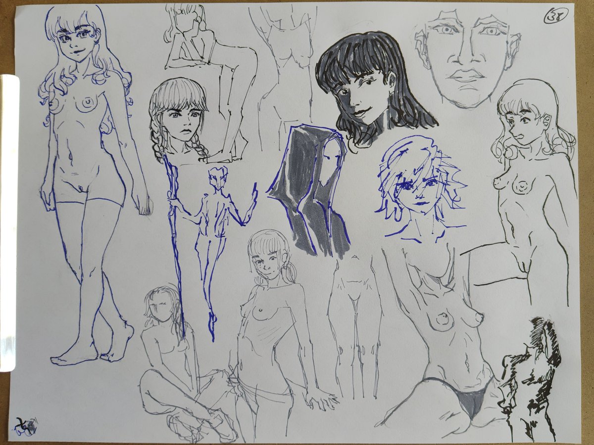 Rkgk sheet n°38 
I was out of focus in this page 😅😅, I was looking Arcane and Wednesday. Lot of lines went wrong but at least the full body sketch looks fine  #dailysketch #sketch #sketchart #rkgk #fountainpen #ink