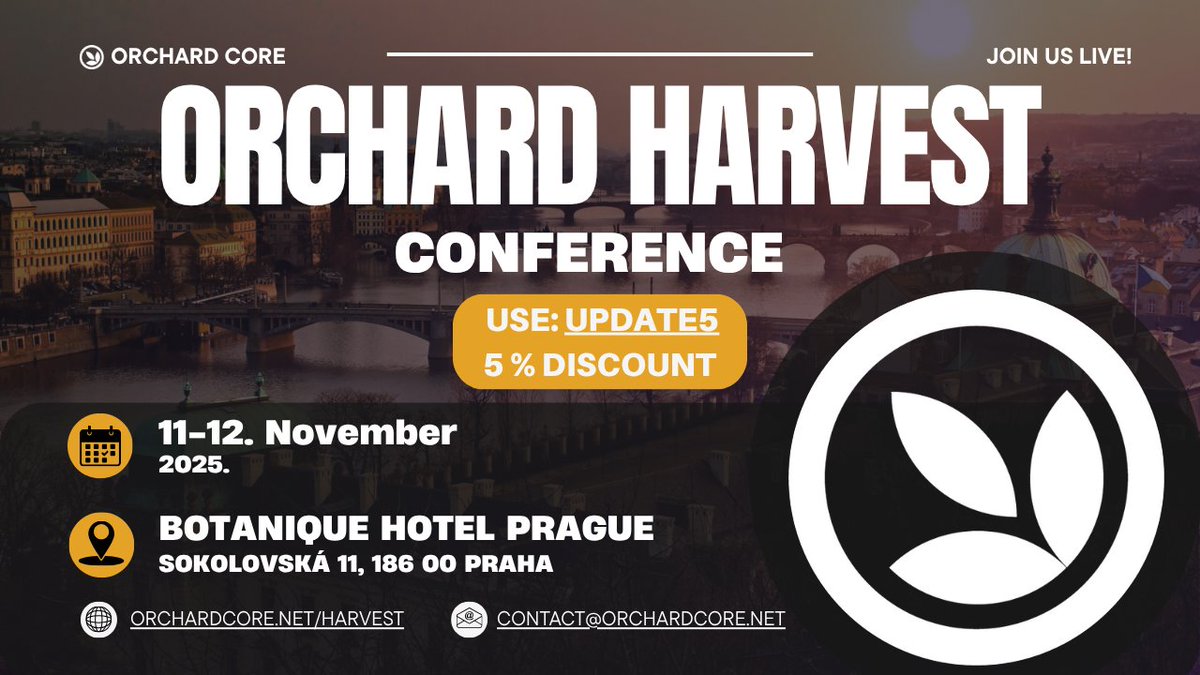 Big news for .NET developers attending #UCP25! 🎉
Get 5% off your ticket to Orchard Harvest 2025, Nov 11–12 in Prague!
Join the global Orchard Core community to learn, share &amp; connect before Update Conference.
👉 orchardcore.net/harvest

#OrchardCore #OpenSource #DotNet