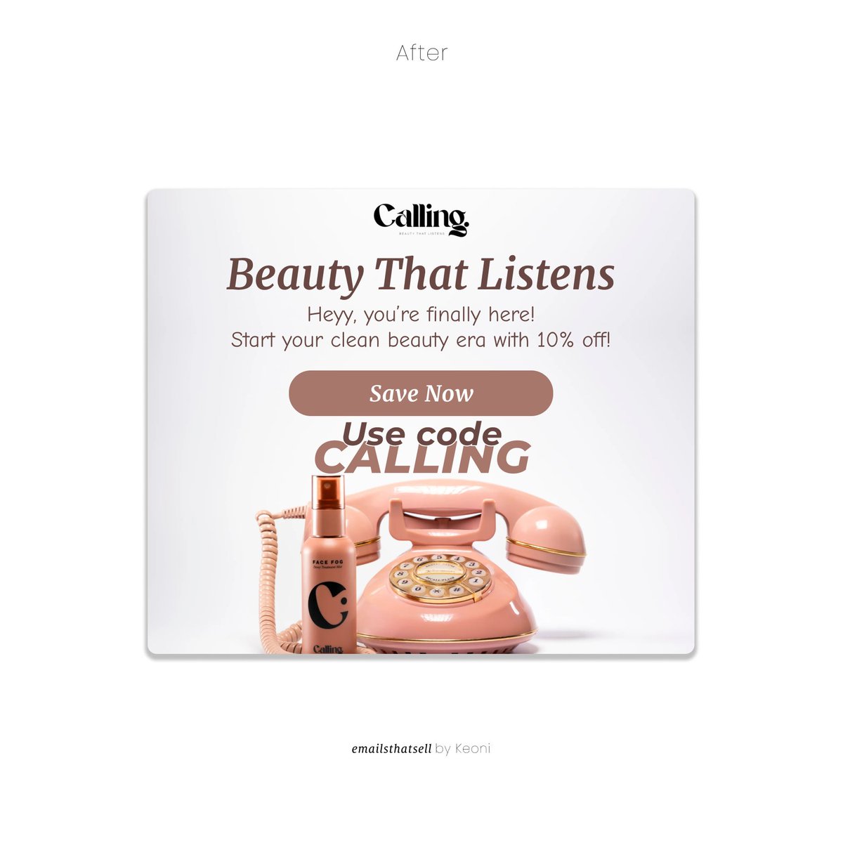 Keonishall's tweet image. A before/after welcome email optimised rebuilt for callingbeauty.com