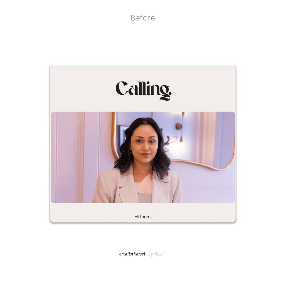 Keonishall's tweet image. A before/after welcome email optimised rebuilt for callingbeauty.com