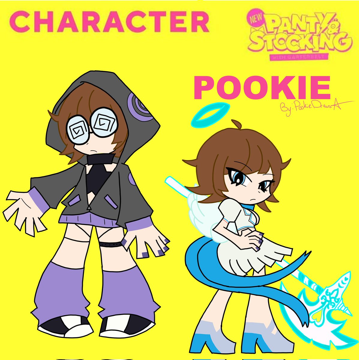 PookieDraws's tweet image. Day 22- art style experiment 
For this prompt I drew myself in the panty and stocking art Style! it was super fun to study the art hopefully it shows! #Cringetober2025 #PaSwG #PaSwGOC #myoc #myartwork #myart #digitalart #digitaldrawing