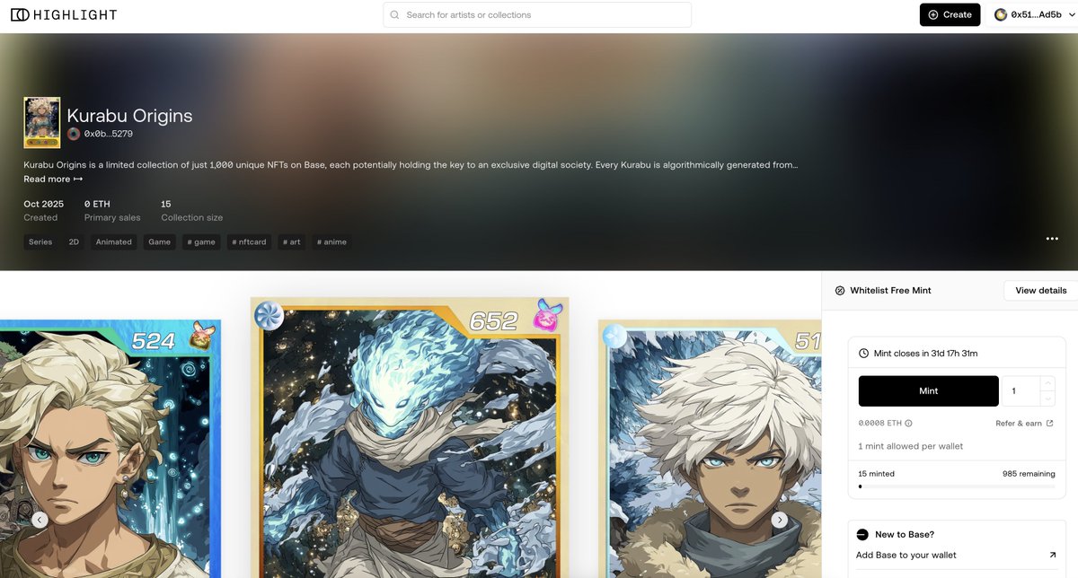 Kurabu 💙 <a href="/Highlight_xyz/">Highlight</a> 

freemint list now

whitelist 12pm EST 10/23