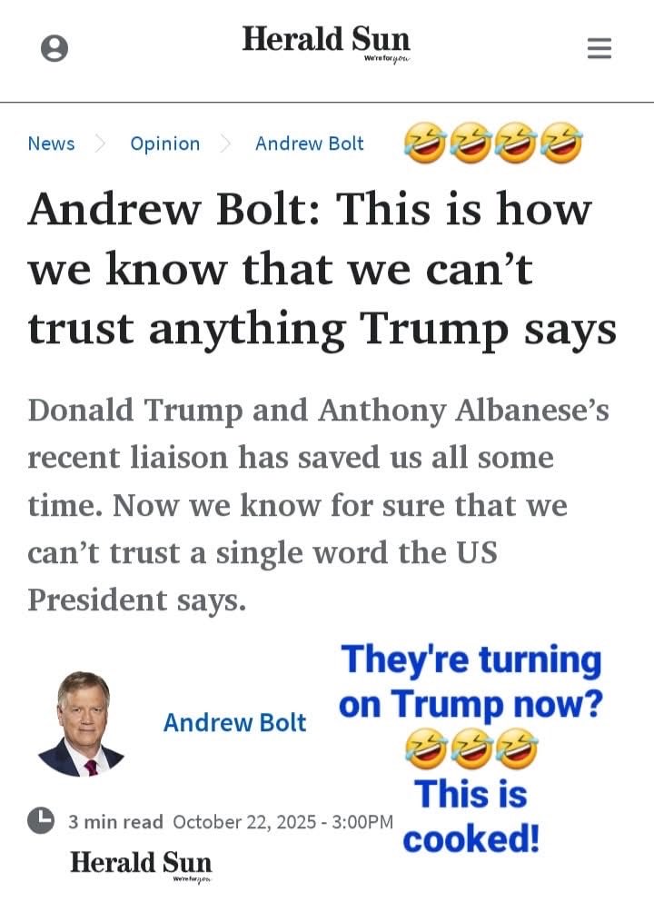 TonyShepherd4's tweet image. So much whiplash. For months conservatives have been salivating at the thought of Donald Trump "savaging" Anthony Albanese in the Oval Office.
Their disappointment is hilarious.
