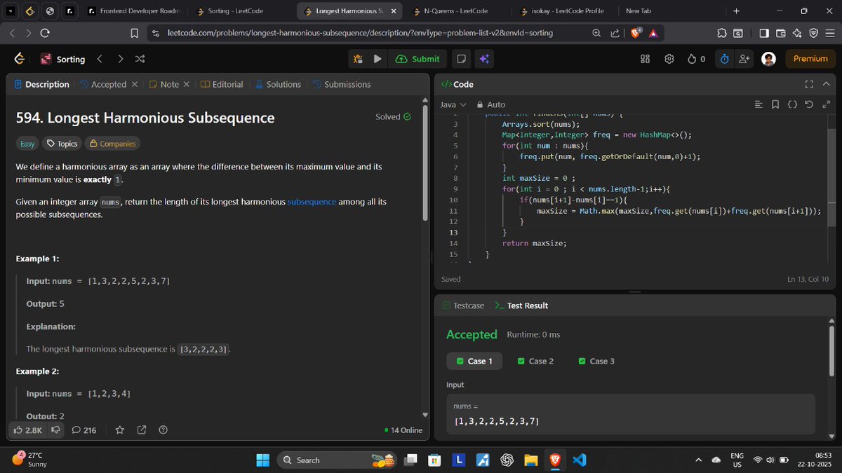 manish_twtx's tweet image. Day 67/100 #100DaysOfCode
✅ Solved: Q.594 – Longest Harmonious Subsequence
Explored multiple ways to use SQL:
🔸Using MySQL Workbench
🔸Using CLI commands
🔸Using .sql files
🔸Using MySQL2 & Faker packages in Node.js