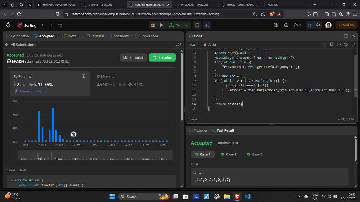 manish_twtx's tweet image. Day 67/100 #100DaysOfCode
✅ Solved: Q.594 – Longest Harmonious Subsequence
Explored multiple ways to use SQL:
🔸Using MySQL Workbench
🔸Using CLI commands
🔸Using .sql files
🔸Using MySQL2 & Faker packages in Node.js