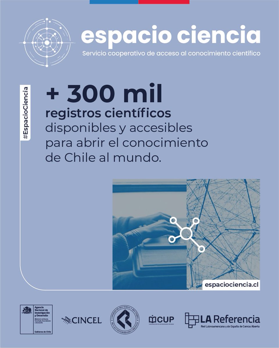 ANID_Abierta's tweet image. 🌐 #EspacioCiencia es el nodo nacional de acceso de Chile. Un servicio colaborativo que conecta y está a disposición de las personas. Esfuerzos mancomunados entre @anid_chile, @CRUCH_cl, @cupchile, @consorciocincel y @LAReferenciaAA.
🔗 Bienvenidos/as a espaciociencia.cl