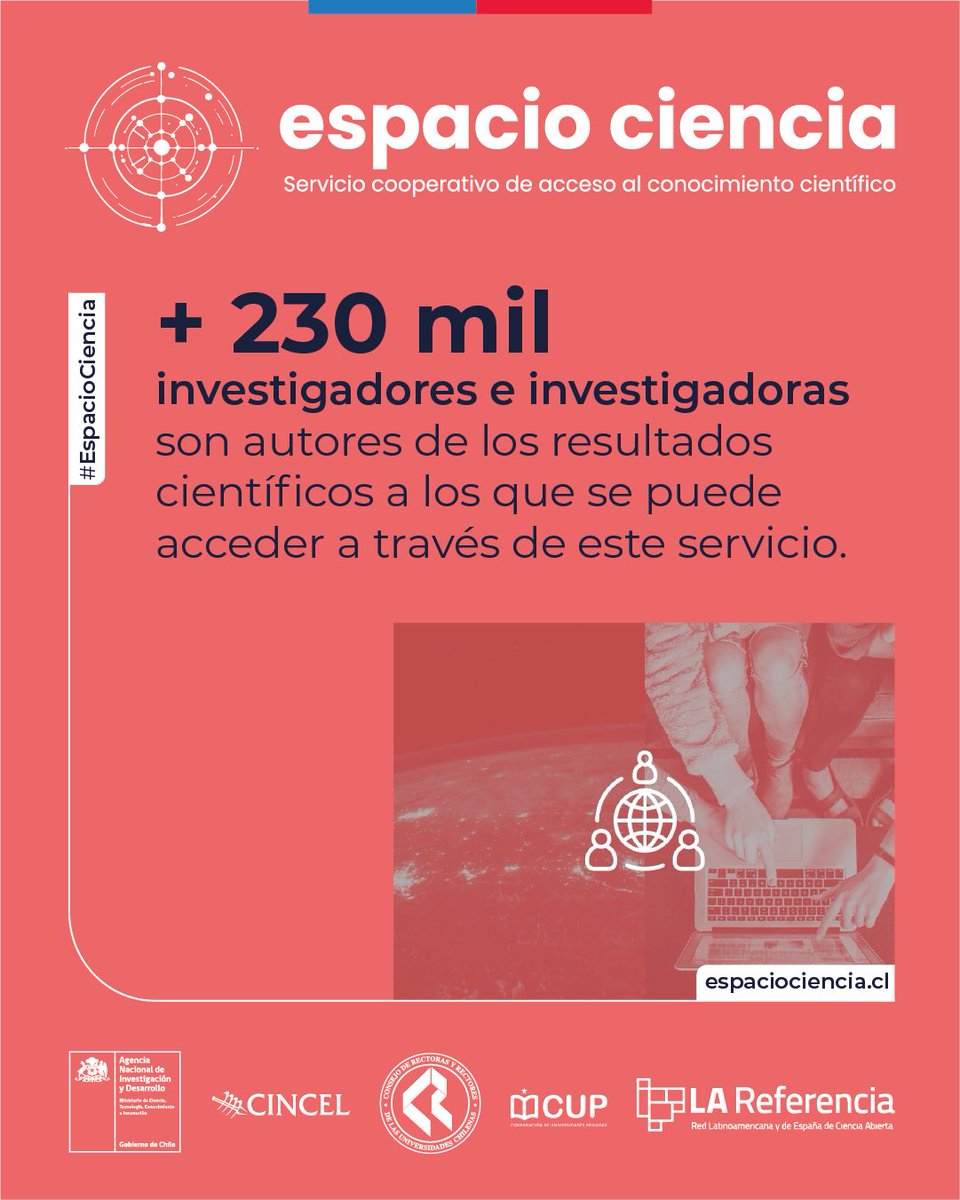 ANID_Abierta's tweet image. 🌐 #EspacioCiencia es el nodo nacional de acceso de Chile. Un servicio colaborativo que conecta y está a disposición de las personas. Esfuerzos mancomunados entre @anid_chile, @CRUCH_cl, @cupchile, @consorciocincel y @LAReferenciaAA.
🔗 Bienvenidos/as a espaciociencia.cl