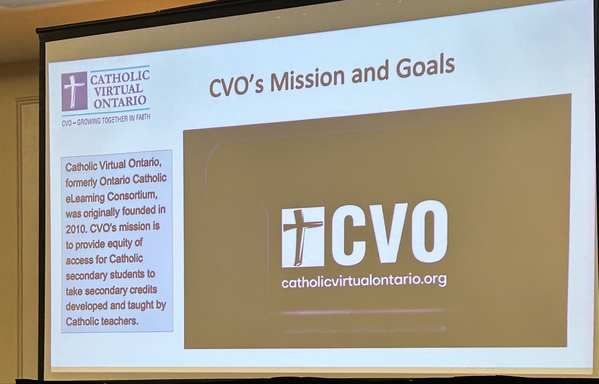 CatholicEdu's tweet photo. The 2025 OCSTA Catholic Virtual Ontario Forum has begun! CVO Manager Rose  Burton Spohn reviews the success and goals of an initiative that in two years has developed 131 high-quality Catholic secondary school online courses for students. #CVOForum2025 #onted https://t.co/BQiE8fd9FG