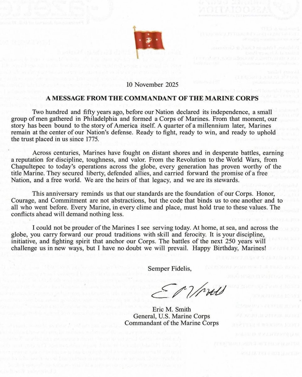 🚨 The Commandant’s 250th Birthday Message just dropped.

To every Marine — past, present, and future — this one’s for you. 🦅🌎⚓️

SEMPER FI 🔥