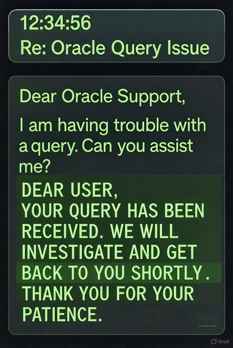 ewjonker's tweet image. Oracle still only understands UPPERCASE EXCLUSIVELY.
If you write them an e-mail in mixed case, they will first convert to UPCASE ONLY PL/SQL and also REPLY THAT WAY.
But very good they screwed up Java; I am well pleased with C# instead.