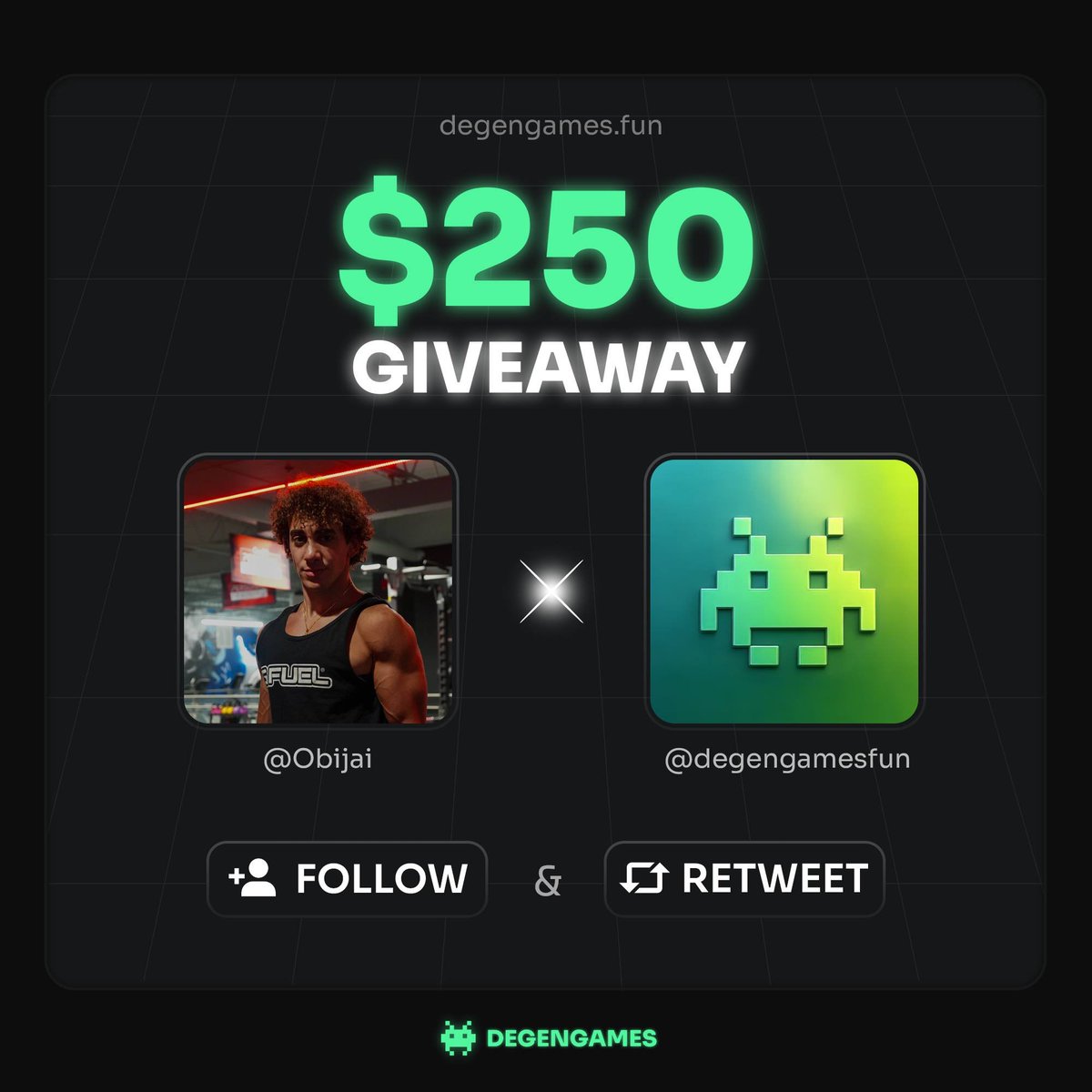 Obijai's tweet image. I’ve officially partnered with @DegenGamesFun!
To honour our partnership, let’s give away $250 split between 5 winners!
Rules:
- Like + RT
-Follow @obijai @degengamesfun
- Sign up with this link: degengames.fun/?ref_code=obij…
- Show proof in replies 👇🏽
Everyday you get a free…