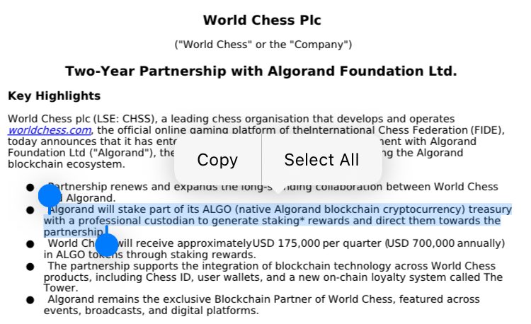 JMB_DUNN's tweet image. I was not expecting you to double down. Here’s the statement from world chess in case you missed it. The amount currently staked in the wallet marked as ecosystem support is 52mil algo. There is countless evidence from you, the CEO &amp;amp; CTO that state this will not occur……
