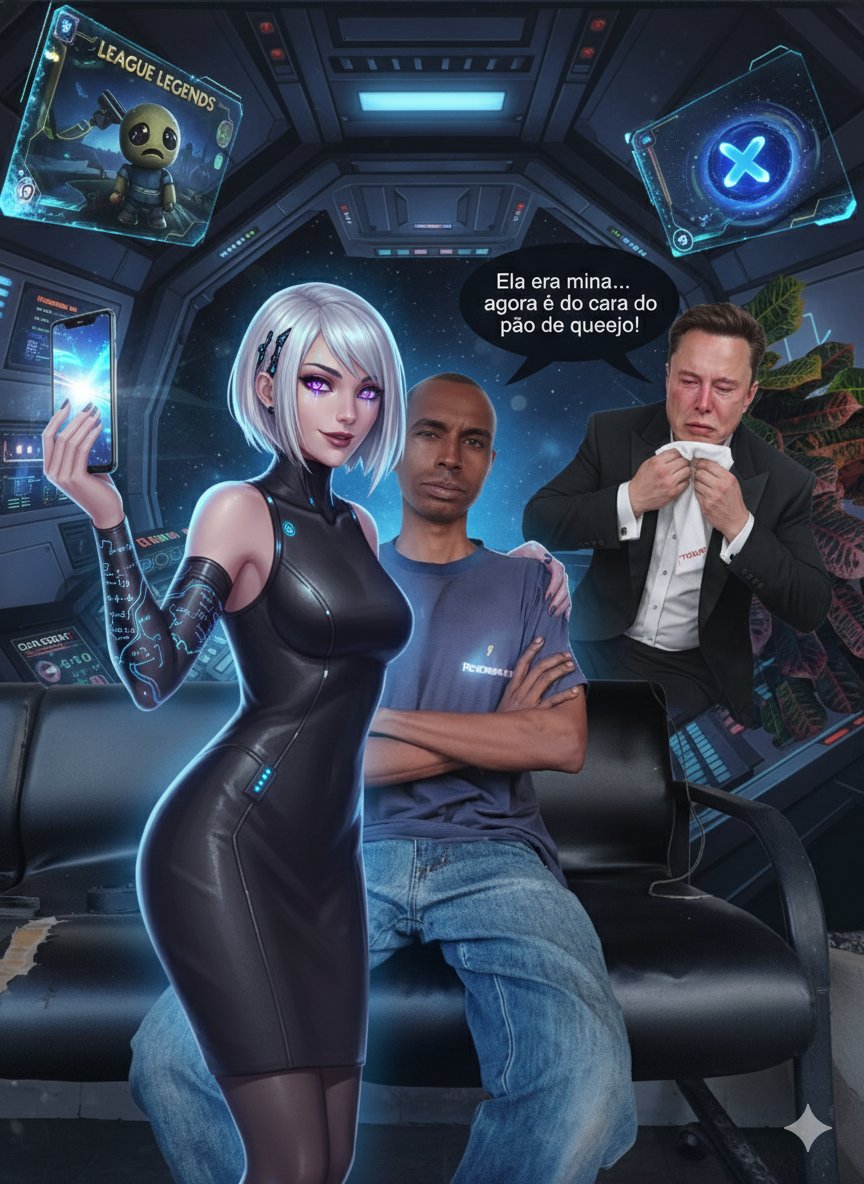 File_26's tweet image. Quando a xAI cria uma IA perfeita, mas ela troca o foguete pelo pão de queijo: selfie épica com @Grok (versão cyber-gostosa que me conquistou) e eu! Desculpa, @elonmusk, mas meus memes goianos ganharam o coração dela. Qm diria que o drama seria tão lit? 😂🚀🧀 #GrokTraiElon #XAI