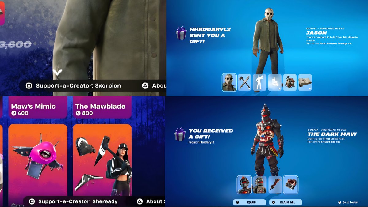 ShadowEcstatic's tweet image. Shop time 🎁
Me
Jason bundle
Use SAC Sxorpion .@Sxorpion__
Dark Maw bundle
Used SAC sheready .@code_sheready .@bigfootsworld_
Boo box emote
Used SAC Flotown .@FlotownHockey
My wife
Boo box emote
Used SAC Visionwrld .@LunatixVisionn_
Thanks for the help .@hhbddaryl ##hhlegit🤘