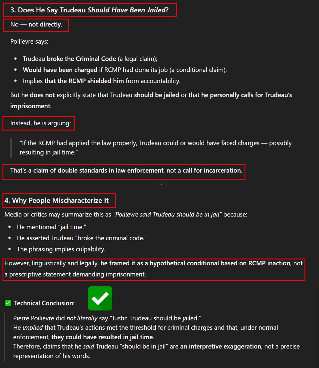 vesperdigital's tweet image. I ran Pierre's words from the transcript of the interview through 𝗗𝗲𝗲𝗽𝗦𝗲𝗲𝗸, 𝗖𝗵𝗮𝘁𝗚𝗽𝘁, 𝗚𝗿𝗼𝗸. All of them read and concluded that Pierre did not say Justin should go to jail.  Read the assessment in the image of all the text below!

"𝗪𝗲𝗹𝗹, 𝘁𝗵𝗲𝘆'𝗱 𝗯𝗲…