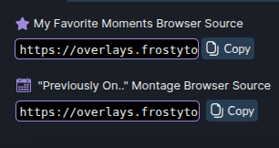 KenAKAFrosty's tweet photo. When you go to the 'Montages' section of the Highlight Hunter, you'll see these browser source links right near the top

https://t.co/94dp9FgBs4 https://t.co/la9MjiV4P4