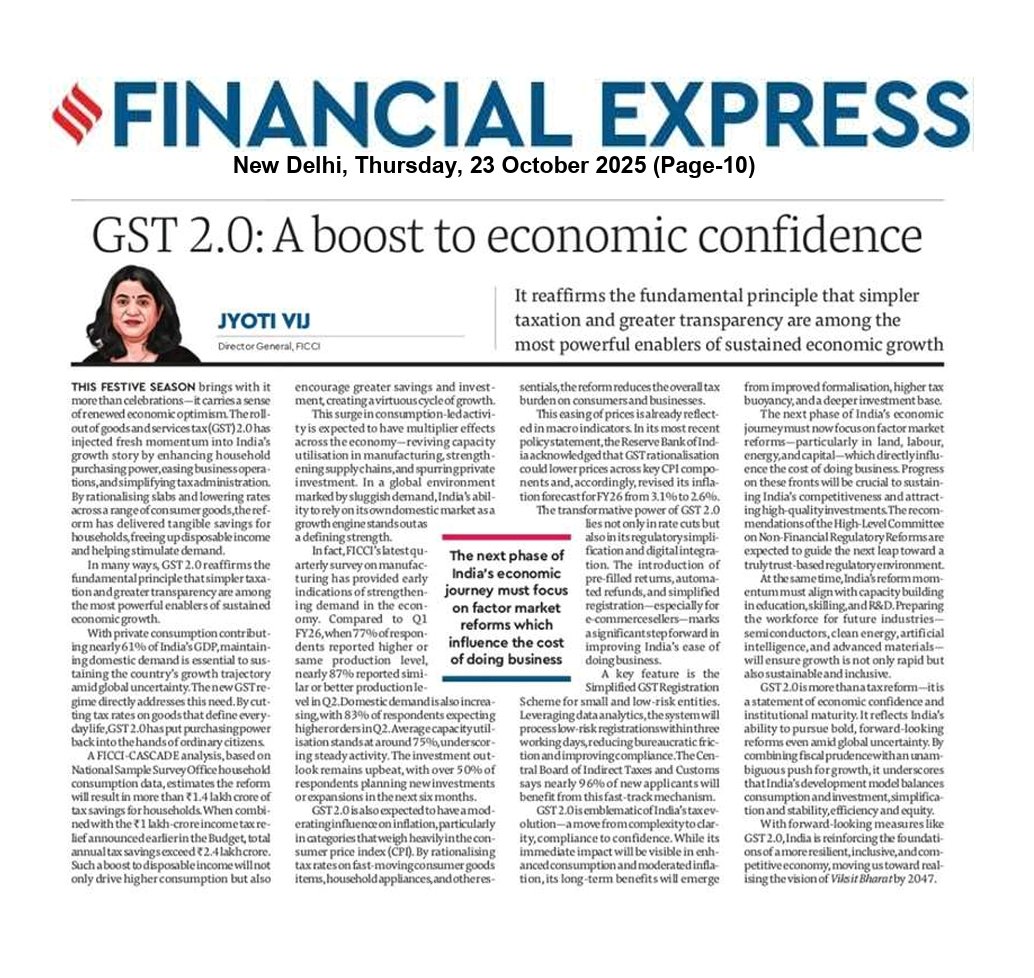 'The roll-out of goods and services tax (GST) 2.0 has injected fresh momentum into India’s growth story by enhancing household purchasing power, easing business operations, and simplifying tax administration. 

By rationalising slabs and lowering rates across a range of consumer