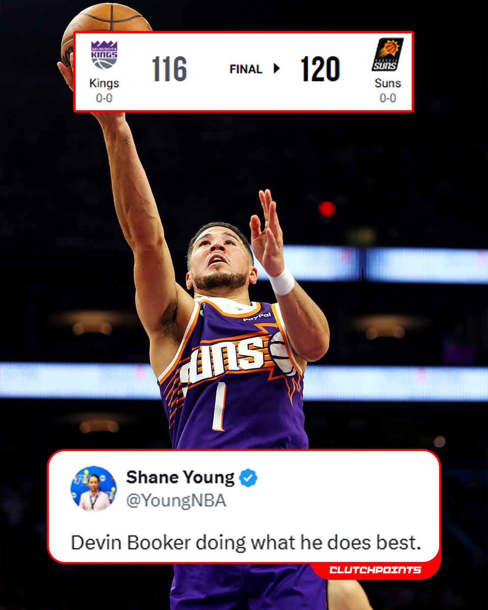 The Suns complete the comeback win over the Kings to open the season 1-0 :raised_hands:

Devin Booker:
31 points
5 rebounds

10-of-19 FG
10-of-15 FT 
