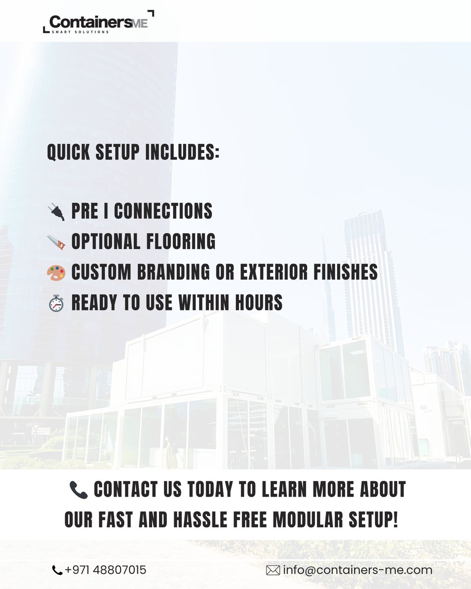 Containers_me's tweet image. How easy is it to install a modular mobile container? 🤔

 Delivered, placed, and ready to use within hours — no construction needed! ⚡

 #modularcontainers #dubai #mobilecontainers #constructionuae #portableoffice #modularbuildings