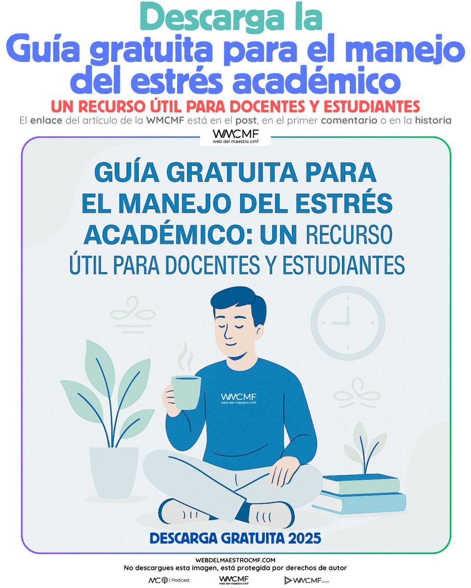 Guía gratuita para el manejo del estrés académico: un recurso útil para docentes y estudiantes. Enlace: webdelmaestrocmf.com/portal/guia-gr…

La Guía para el manejo del estrés académico, elaborada por Josefa Pérez Blasco, Rafael García Ros y Francisco Pérez González, y editada por la Facultat