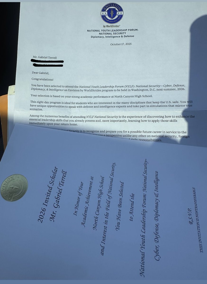 Excited and blessed to announce I got another invitation. To attend a 8 day National youth Leadership forum on National Security in Washington DC next summer. #AcademicExcellence  
#highGPA #studentathlete <a href="/northcanyonfb/">North Canyon HS Football</a> <a href="/CoachAJohns/">Anthony Johns 🏴‍☠️ 🏈 🏴‍☠️</a> <a href="/NCHS_Rattlers/">NorthCanyonAthletics</a> #DeptOfHomelandSecurity