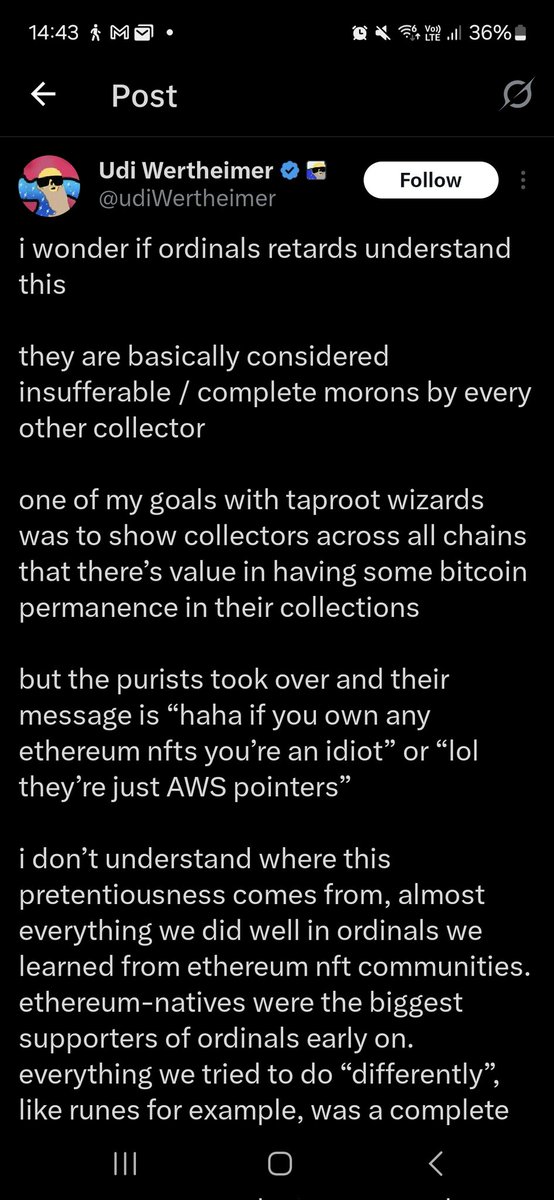 Wades_ETH's tweet image. Can&apos;t tag this excuse of a human being because he&apos;s got me blocked after calling him out making fun of genocide a few a few days ago.

Been in web3 for a long time and this troll @udiWertheimer would constantly make fun of ETH NFTs for literally the same thing. 

Funny thing is,…