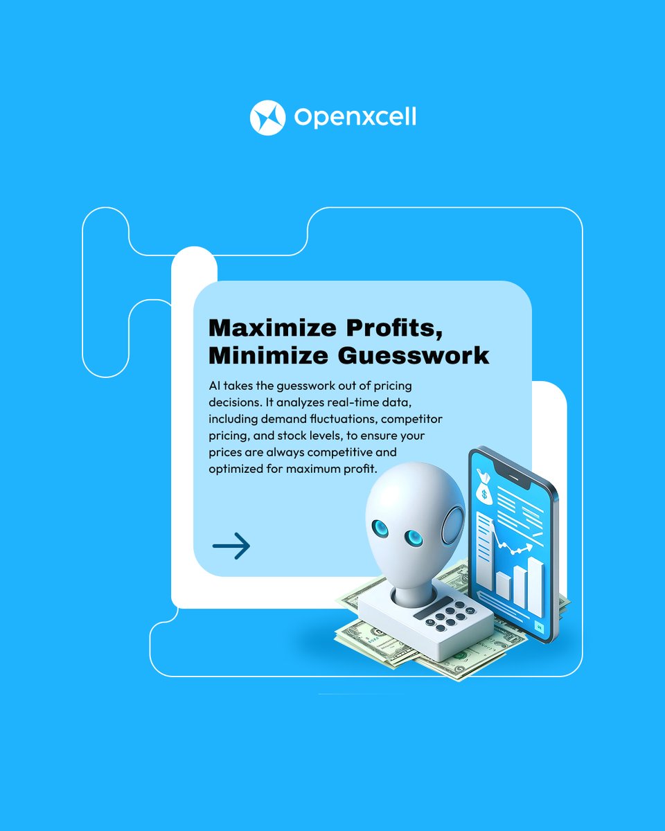 openxcell's tweet image. Openxcell’s AI-driven dynamic pricing solutions empower retailers to automatically adjust prices in response to real-time data. Achieve higher margins, faster sales cycles, and a superior competitive edge.

Ready to elevate your pricing strategy? Let Openxcell help you optimize…