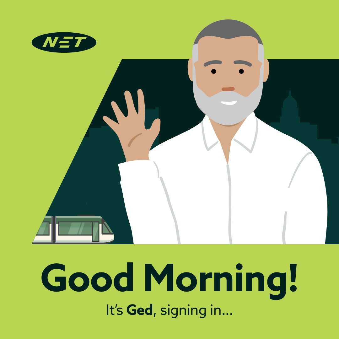 NETTram's tweet image. Ged signing in this morning with your travel updates.
We're running to all stops with all services operating today.
thetram.net/service-status