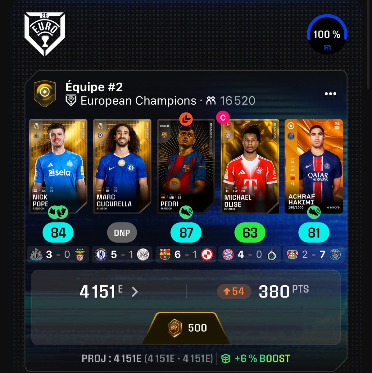 Après un mardi soir parfait, un mercredi éclaté 🥶
Les journées de Champions League sont jamais simple 

Et vous l’équipe #sorare ça donne quoi ?