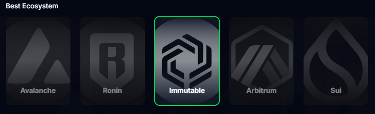 For me the Best Ecosystem rn is <a href="/Immutable/">Immutable</a> 

They've been cooking non-stop especially this year.

Don't forget to vote:⤵️
gam3s.gg/gam3awards/vot…