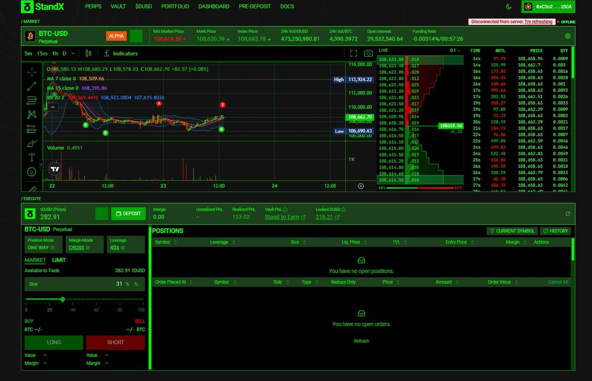 Good afternoon, everyone!

Kicking off the alpha phase of <a href="/StandX_Official/">StandX</a>  / perps.

The first interaction was super easy and fast, I didn’t experience any lags or errors when depositing $DUST and then transferring $TDUST.
So far, everything’s going smoothly hahaha.#StandXAlpha