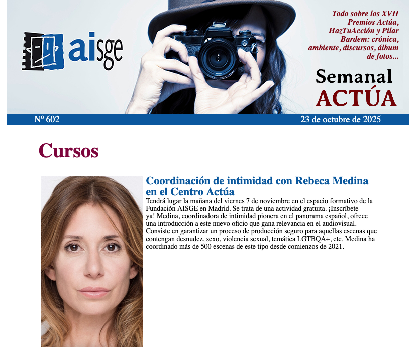 Ya sabéis que los jueves pasamos revista a la actualidad de AISGE y la #FundaciónAISGE con nuestro #SemanalActúa, que llega cargadísimo con hasta cinco publicaciones en torno a los #PremiosActúa25. Pero también hay entrevistas, cursos, estrenos, secciones

aisge.es/boletines/bole…