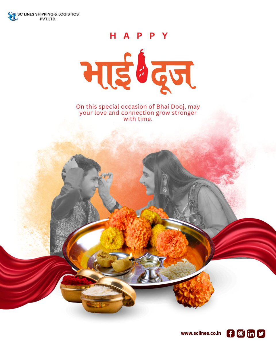 sc_lines's tweet photo. On this auspicious Bhai Dooj,
SC Lines extends warm wishes of love, harmony, and happiness.
May every relationship remain strong — like the connections we build across global trade routes. ✨🌸

#HappyDiwali #happybhaidooj❤️ #DiwaliVibes https://t.co/vcGJwQMAkk