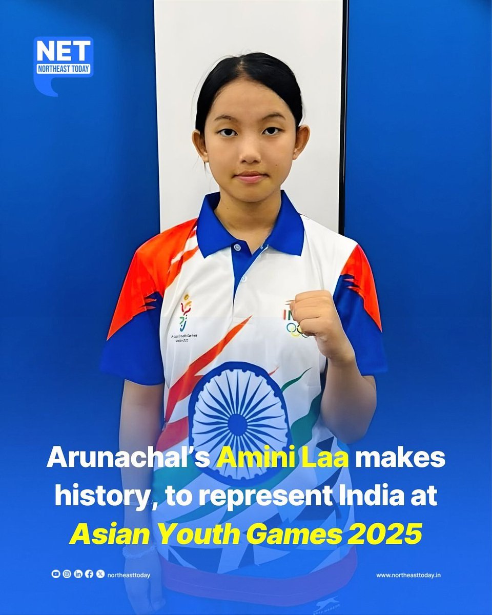 NortheastToday's tweet image. #NetSnippet | Amini Laa, daughter of Kamang Laa from Kamle District, will represent India at the 3rd Asian Youth Games 2025 in Bahrain.
Her selection marks a historic first for Arunachal Pradesh, showcasing her journey from Kamle to the international sporting stage and serving…
