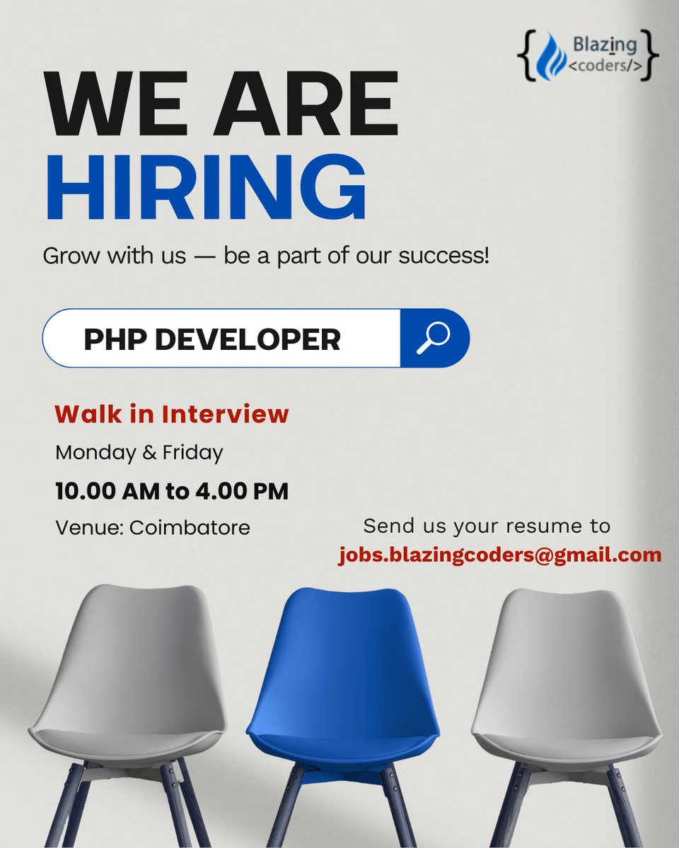 blazingcoders1's tweet image. We’re Hiring PHP Developers
blazingcoders.com/jobs-in-coimba…

Apply now: jobs.blazingcoders@gmail.com
Contact Us: 9944012924

#Blazingcoders #PHPDeveloper #HiringNow #DeveloperJobs #CoimbatoreJobs #JoinOurTeam #CodeWithUs #FirstComeFirstServed #CareerOpportunity #TechCareers #WeAreHiring