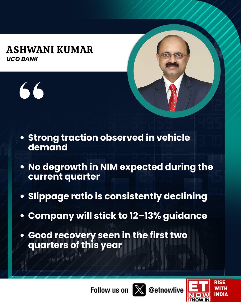 ETNOWlive's tweet photo. #OnETNOW | UCO Bank’s Ashwani Kumar highlights strong vehicle demand, stable NIM, and steady recovery
@UCOBankOfficial #VehicleDemand #gstreforms2025 https://t.co/5i5Jnw5O5N