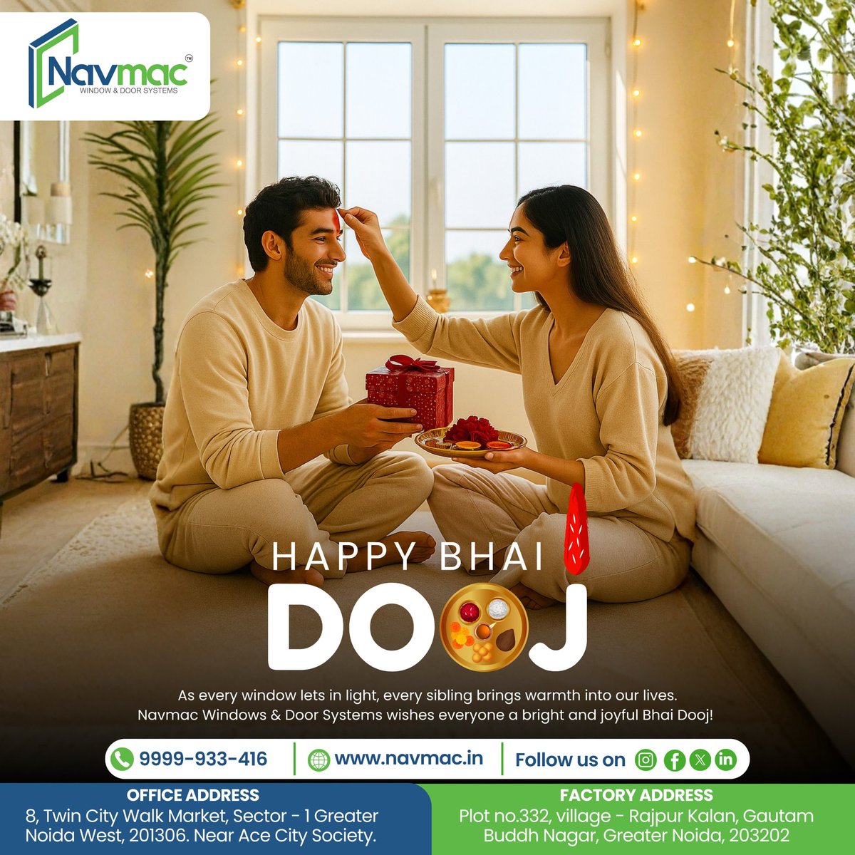 NAVMAC_Doors's tweet image. The most precious bond is the one of siblings 😍 No matter they fight but the love they share is beyond words 😊
Happy Bhai Dooj to all 😇
📱 Get in touch with us at +91 9999-933-416 or DM us to install your set of windows and doors!
#navmacWindows #bhaidooj #homeUpgrade