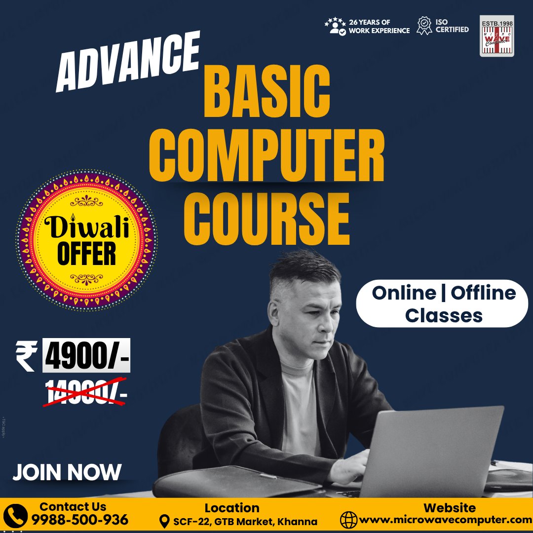 mwc_98's tweet image. 💻💡 Start your digital journey with our Advanced Basic Computer Course! 🌐✨
🎆 Diwali Offer: Enroll today & save 50% + extra festive discounts! 🎁🎉
📲Call for more information- 99885- 00936
📌SCF-22, GTB Market, Khanna
#basiccomputercourse #microwavecomputer #khanna