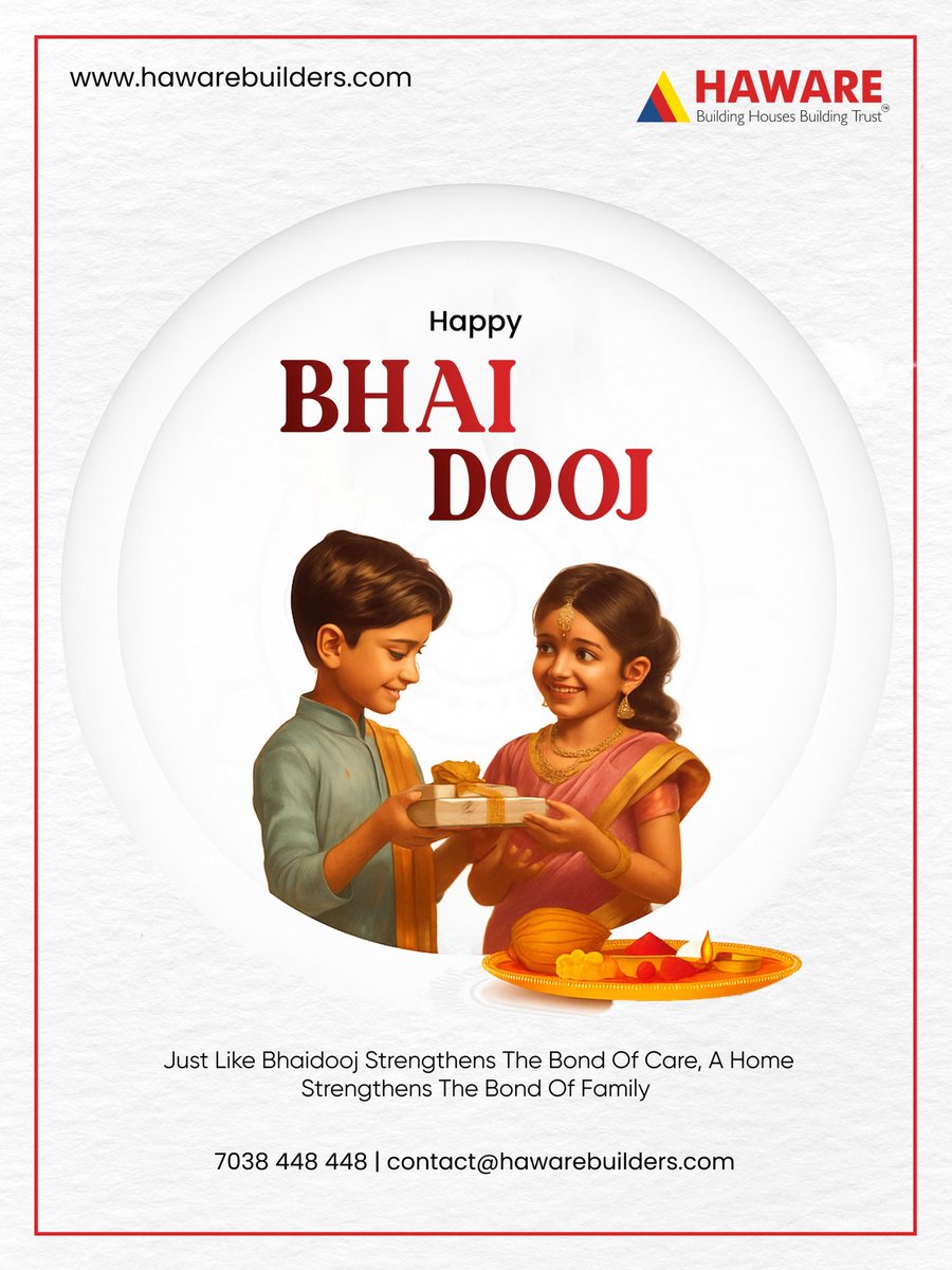 HawareLtd's tweet photo. A festival that celebrates protection, affection, and connection — just like a home does.

#HappyBhaiDooj #BhaiDooj2025 #FestivalOfBonds #BrotherSisterLove #HomeOfHappiness #TogetherAtHome #FestiveHomes #RealEstateIndia #CelebratingTogetherness #HomeVibes #FestiveSpirit #Love https://t.co/mwktClz1SU