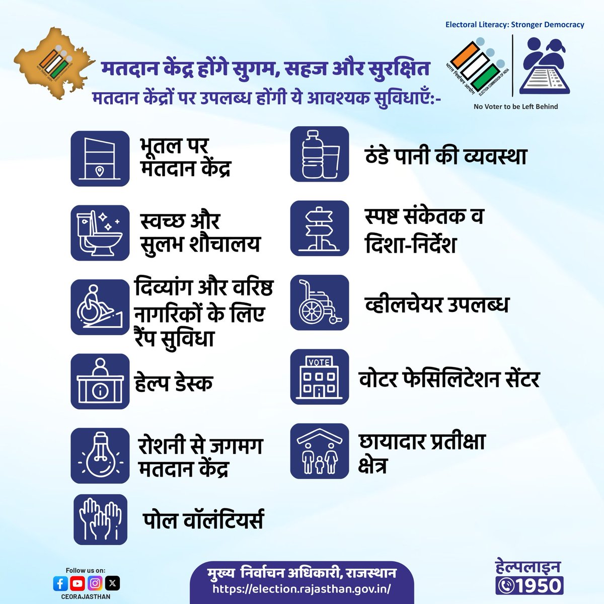 CEO RAJASTHAN (@ceorajasthan) on Twitter photo 👉मतदान है आसान
✅मतदान केन्द्र पर एश्योर्ड मिनिमम फ़ेसिलिटीज़ के साथ निर्वाचन विभाग रखता है मतदाताओं की सुविधा का पूरा ध्यान 🙌
<a href="/CeoRajasthan/">CEO RAJASTHAN</a>
<a href="/ECISVEEP/">Election Commission of India</a>
<a href="/DIPRRajasthan/">सूचना एवं जनसम्पर्क विभाग, राजस्थान सरकार</a>
<a href="/DDNational/">Doordarshan National दूरदर्शन नेशनल</a>
@Airnews_jaipur
<a href="/DcDmBaran_/">District Collector & Magistrate - Baran</a>
<a href="/eroanta193/">EROANTA193</a> 👉मतदान है आसान
✅मतदान केन्द्र पर एश्योर्ड मिनिमम फ़ेसिलिटीज़ के साथ निर्वाचन विभाग रखता है मतदाताओं की सुविधा का पूरा ध्यान 🙌
<a href="/CeoRajasthan/">CEO RAJASTHAN</a>
<a href="/ECISVEEP/">Election Commission of India</a>
<a href="/DIPRRajasthan/">सूचना एवं जनसम्पर्क विभाग, राजस्थान सरकार</a>
<a href="/DDNational/">Doordarshan National दूरदर्शन नेशनल</a>
@Airnews_jaipur
<a href="/DcDmBaran_/">District Collector & Magistrate - Baran</a>
<a href="/eroanta193/">EROANTA193</a>
