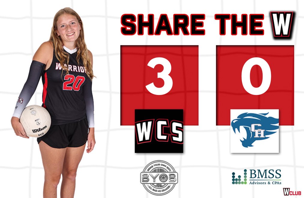 The Lady Warriors defeated Colbert Heights in Straight Sets to clinch a Spot in the State Tournament! Tomorrow’s Games will be for seeding purposes.

Presented by W Club Partners BYOB and BMSS.