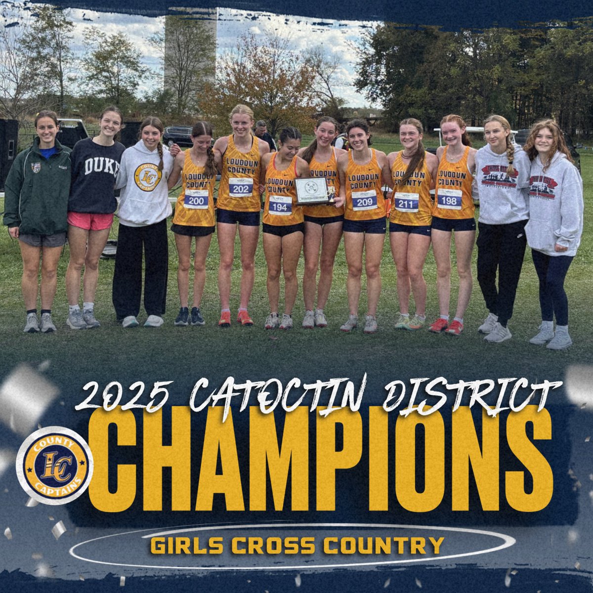 countylchs's tweet photo. Congratulations to the Captains Girls Cross Country Team on winning the Catoctin District Championship today! The girls had 5 top 10 finishers - Fallon F (1st), Kalie B (2nd), Fallon M (4th), Ariella D (7th), &amp; Charlotte O (9th)!

Amazing job girls! Way to go! #IGTBACC @lchsxctf https://t.co/svaX563isW