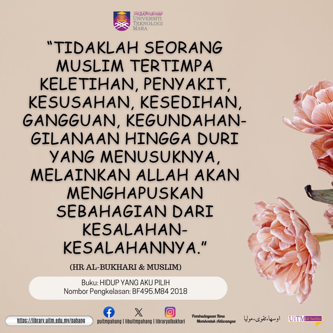 LibUiTMPahang's tweet image. Sila ikuti maklumat terkini dilaman web rasmi kami di
library.uitm.edu.my/pahang
#libphg
#pabmembaca
#libraryforall
#PembudayaanIlmuMembentukAdiwangsa
LIKE & FOLLOW FACEBOOK Perpustakaan Al-Bukhari:
facebook.com/library.uitm.p…