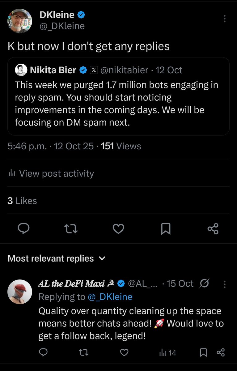 My only reply was from a bot